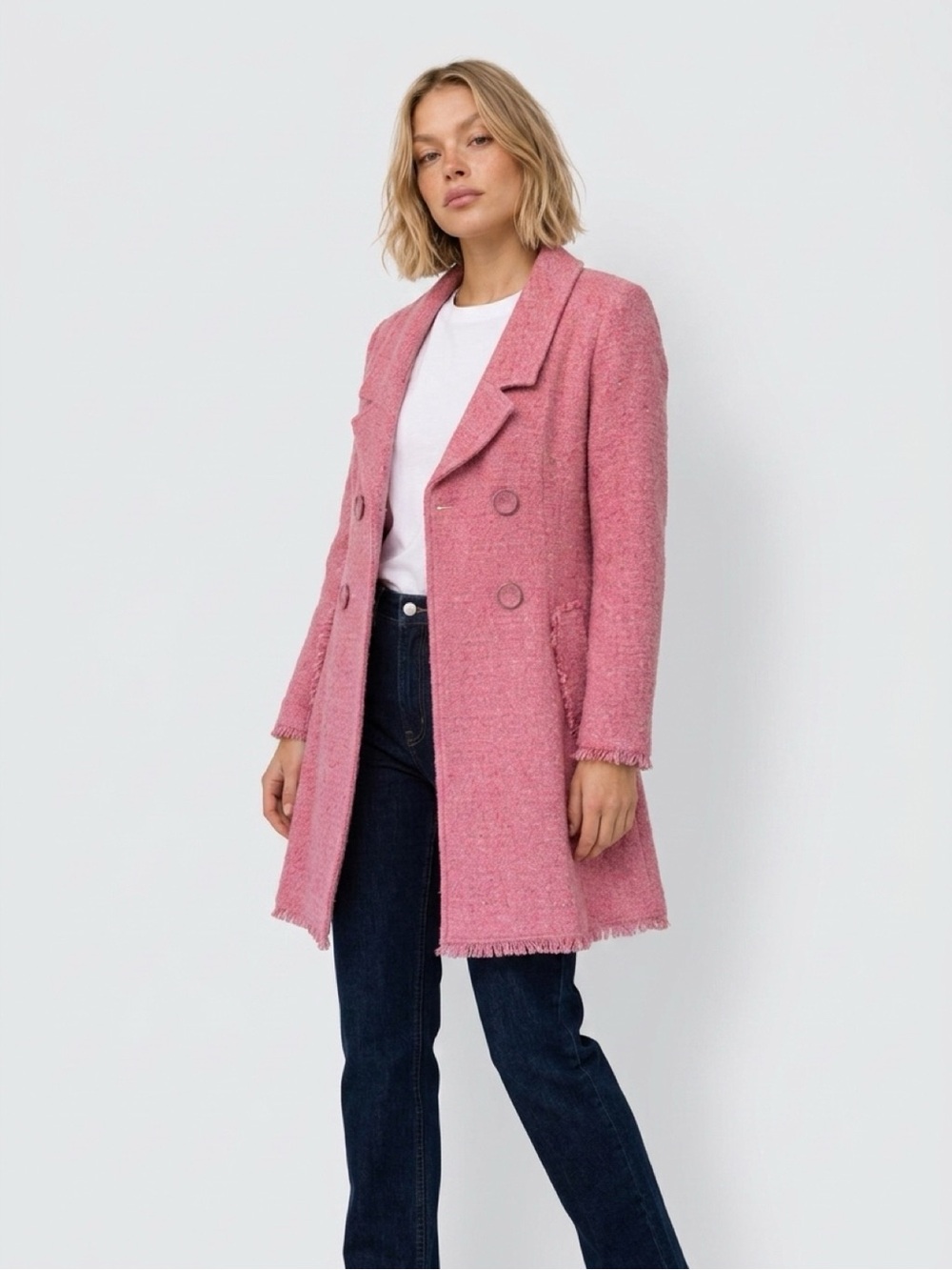 CAbi Pink Tweed Double-Breasted Coat